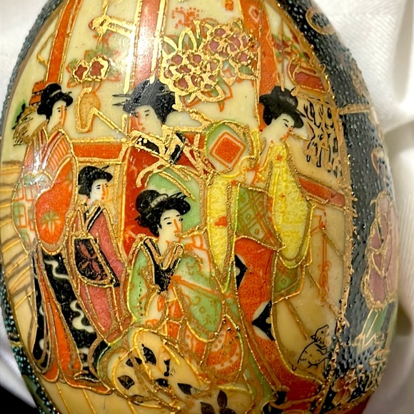 Vintage 4” Gold Gilded & Painted by Hand Porcelain Royal Satsuma Oriental Egg - Picture 2 of 14